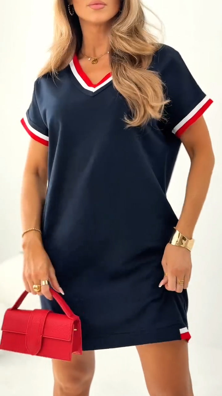 Moteriška laisvalaikio suknelė su kontrastingu apvadu-LT