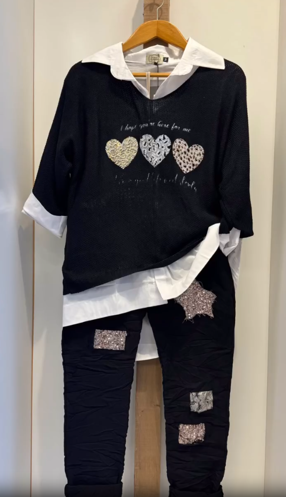 Moteriškas laisvalaikio stiliaus kostiumas, marškiniai, megztinis ir kelnės-LT