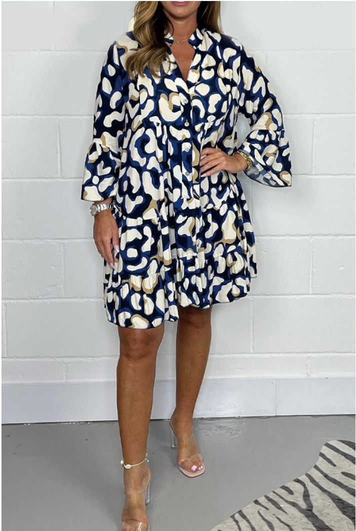 Pavasarį ir vasarą naujos didelių dydžių netaisyklingos margintos suknelės-LT