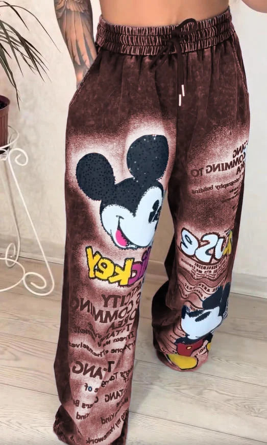 Madingi plačių džinsų kirpimai karštos plytos spalvos-LT