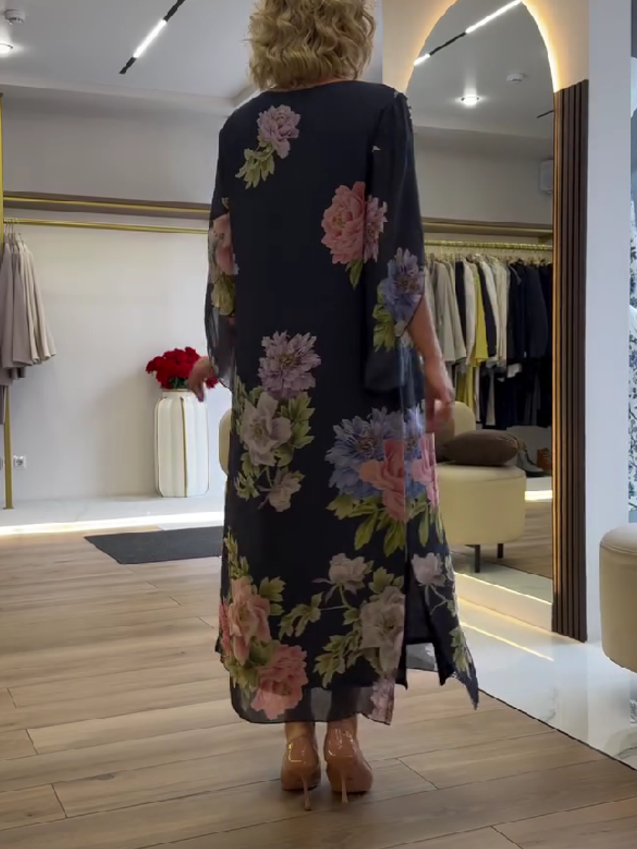 Išskirtinė maksi suknelė su gėlių raštu-LT