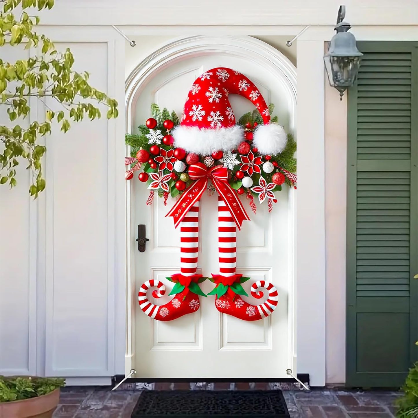 Kalėdinė juosta su elfo kojomis ant durų-LT