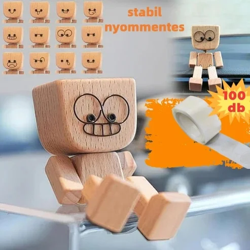 Urocza mała drewniana figurka, która porusza się z 12 różnymi wyrazami twarzy