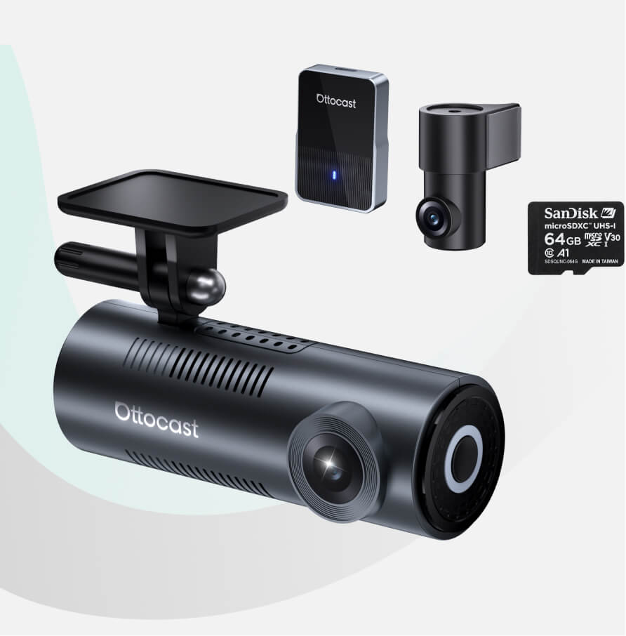 OttoSafe Cam 3 w 1: podwójna kamera samochodowa i bezprzewodowy adapter CarPlay