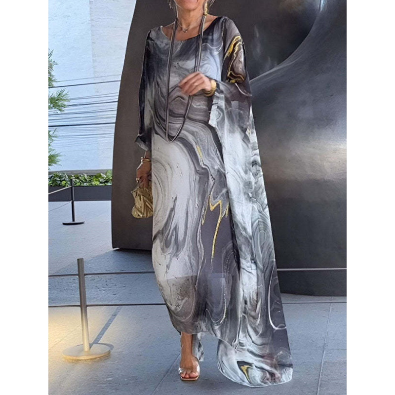 🔥Καυτή προσφορά🔥Κομψό φόρεμα από σιφόν με μαρμάρινο τύπωμα-GR