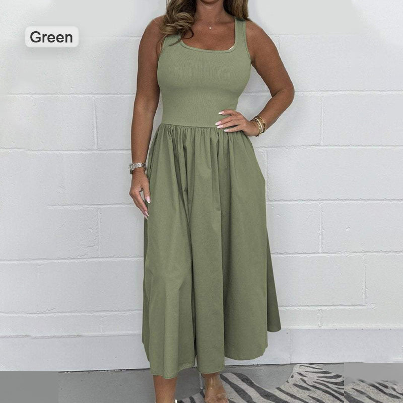 🌷 Madinga A formos dress be rankovių kvadratiniu kaklu