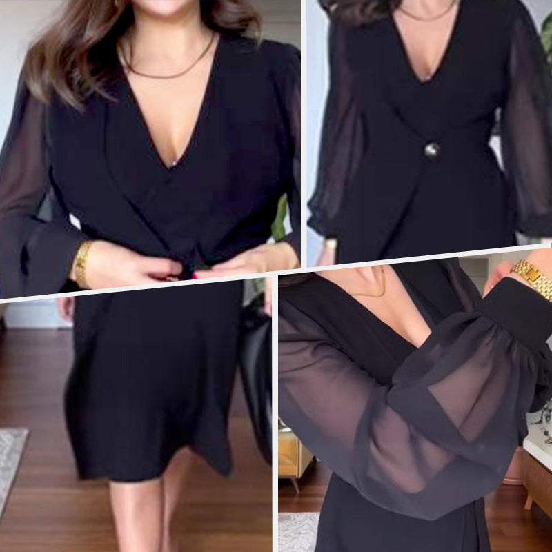 🌸Eleganckie damskie sukienki z długim rękawem z siateczki V-Neck