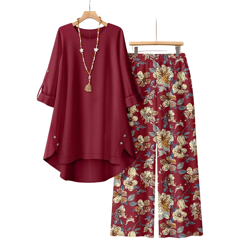 🌼🔥49% zniżki! Damski komplet w stylu boho z bawełny i lnu, z rękawami 3/4 i szerokimi spodniami