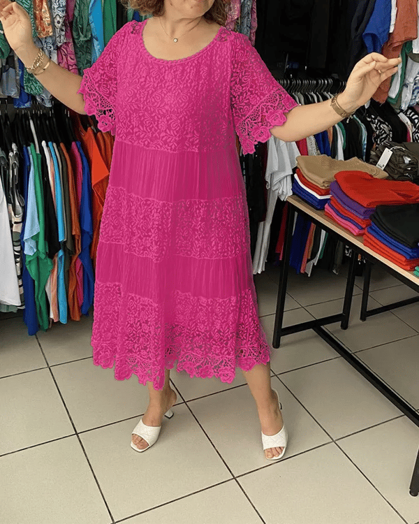 💝Μονόχρωμο κορώνα φόρεμα με κοντό μανίκι👗-GR