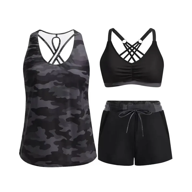 Damski 3-częściowy zestaw tankini z szortami 👙