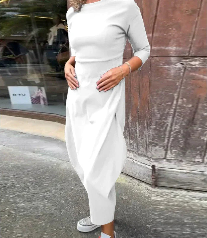 Paprasta elegantiška suknelė moterims su kišenėmis-LT