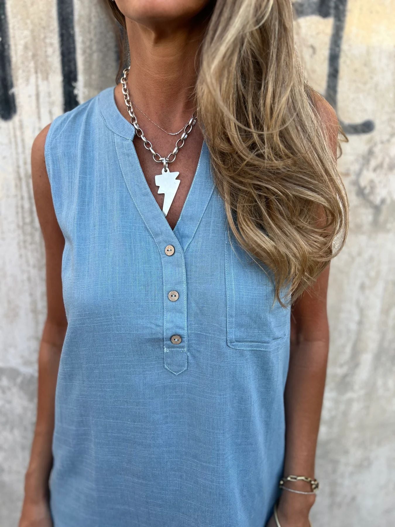 Moteriška vienspalvė medvilninė ir lininė suknelė-LT