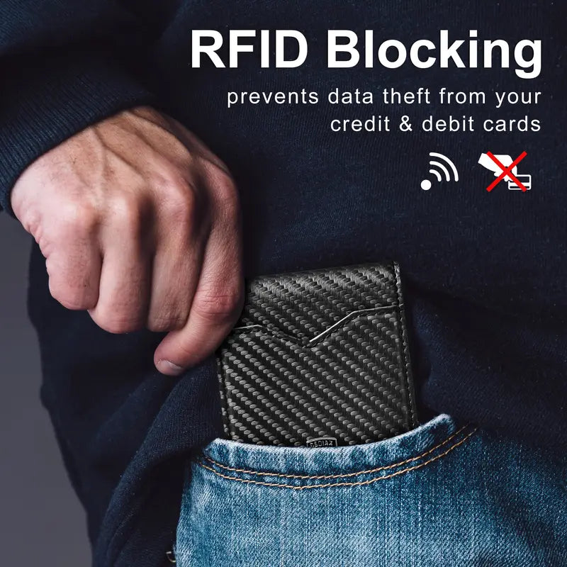 Etui na karty kredytowe ze skóry i włókna węglowego z blokadą RFID