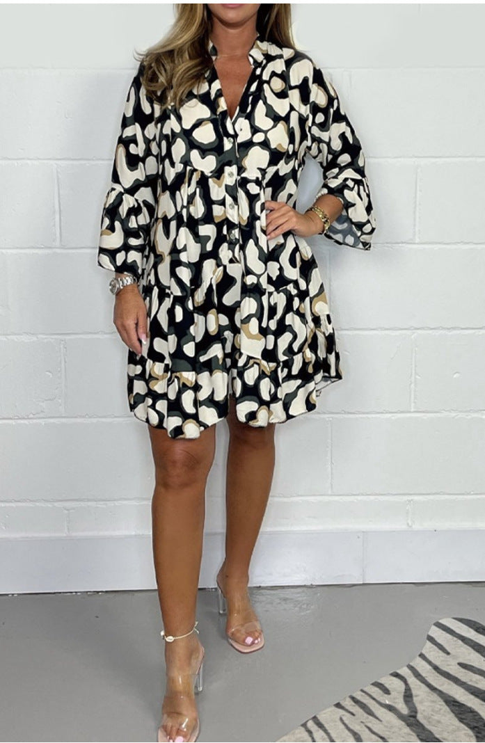 Pavasarį ir vasarą naujos didelių dydžių netaisyklingos margintos suknelės-LT