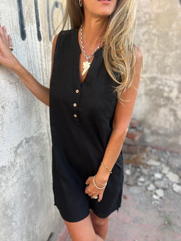 Moteriška vienspalvė medvilninė ir lininė suknelė-LT