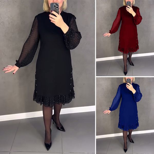 🔥👗[S~5XL]Nauja madinga, laisva suknelė su raukiniais, vienspalvė, ilgomis rankovėmis-LT