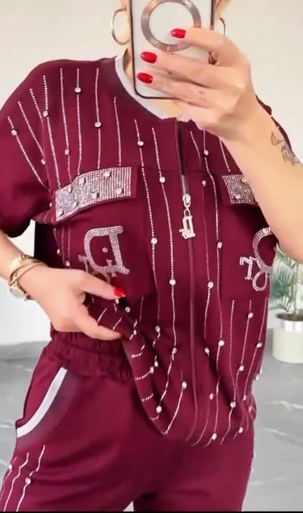 💎Σετ δύο τεμαχίων με φερμουάρ και κρυστάλλους-GR