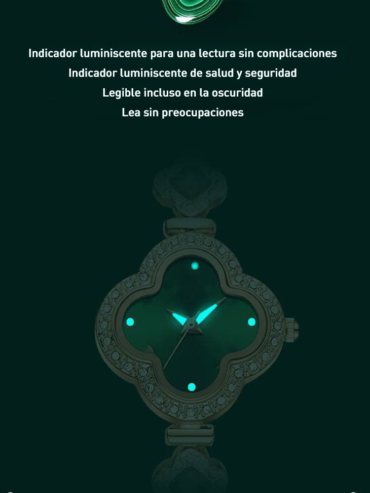 Reloj de smeraldas con trebol para mujer. 