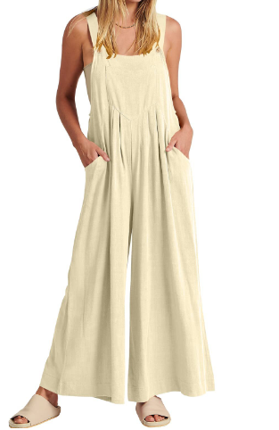 💝Γυναικεία αμάνικη φόρμα με φαρδιά πόδια και τσέπες-GR