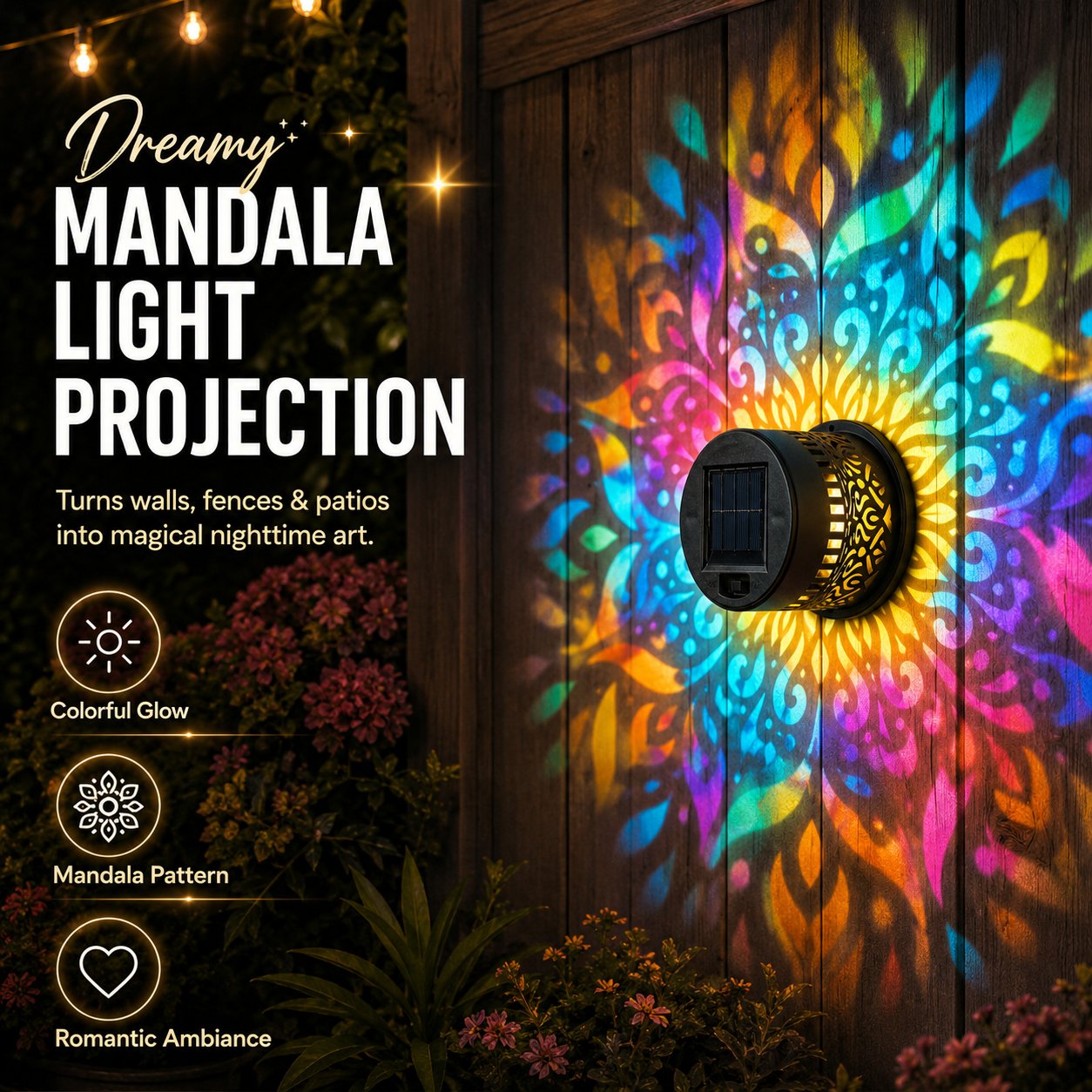 🔥 Ograniczona promocja 50% — Projektor solarny z mandalą, który stworzy magiczną atmosferę na świeżym powietrzu