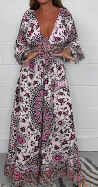 S-5XL🥰Γυναικεία ολόσωμη φόρμα με στάμπα και V λαιμόκοψη-GR