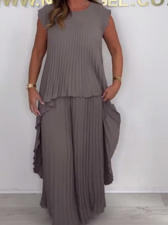 💖Klostuota trumpų rankovių palaidinė ir laisvos kelnės-LT