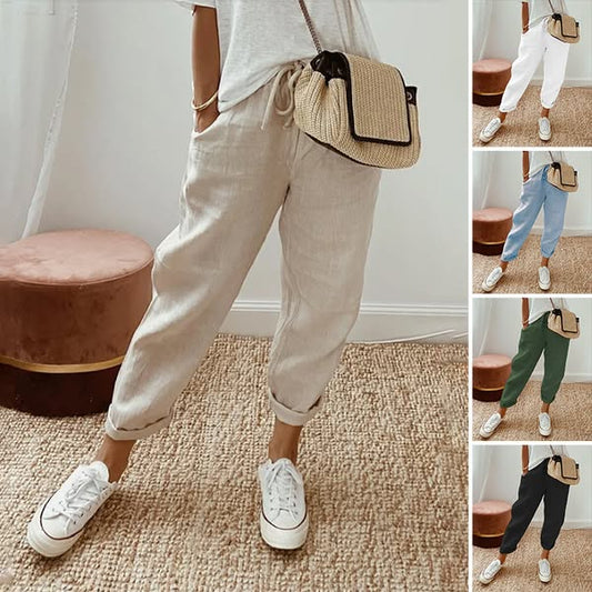 💕Ανεπίσημο γυναικείο παντελόνι από βαμβάκι και λινό-GR
