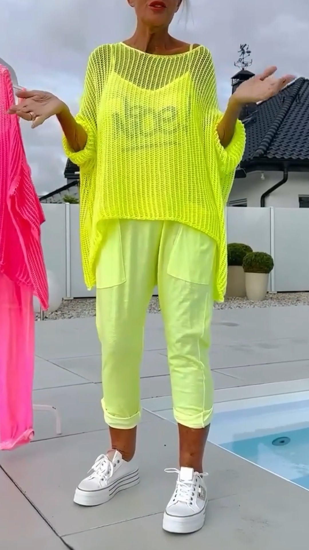 🌸Γυναικεία ολόσωμη φόρμα + φαρδύ τοπ με κούφιο κασκόλ-GR