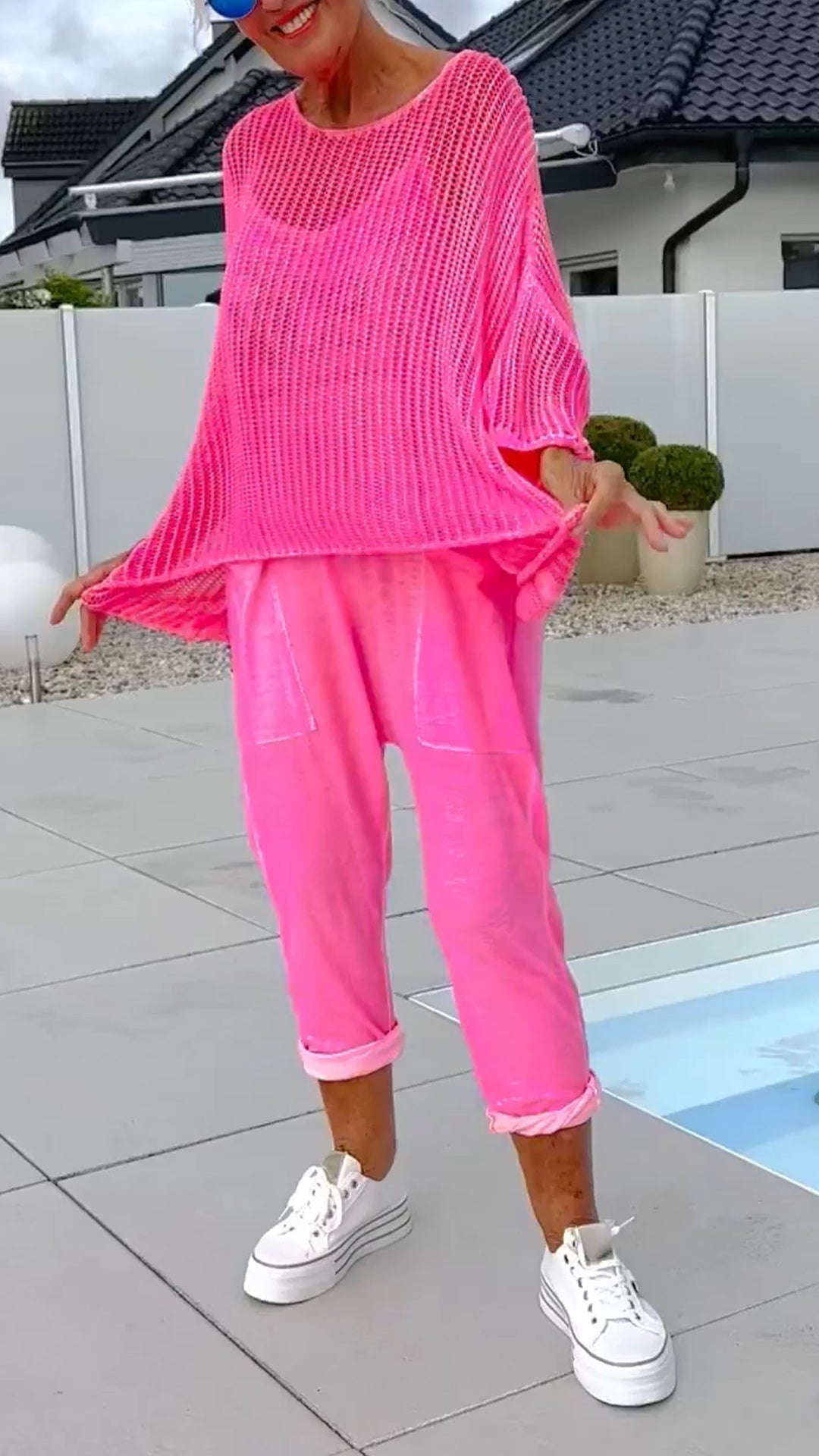 🌸Γυναικεία ολόσωμη φόρμα + φαρδύ τοπ με κούφιο κασκόλ-GR