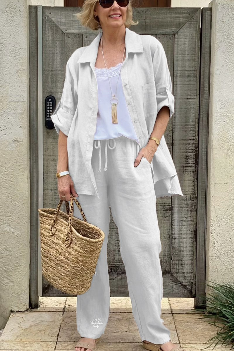 Dviejų dalių laisvalaikio marškinių rinkinys iš medvilnės ir lino-LT