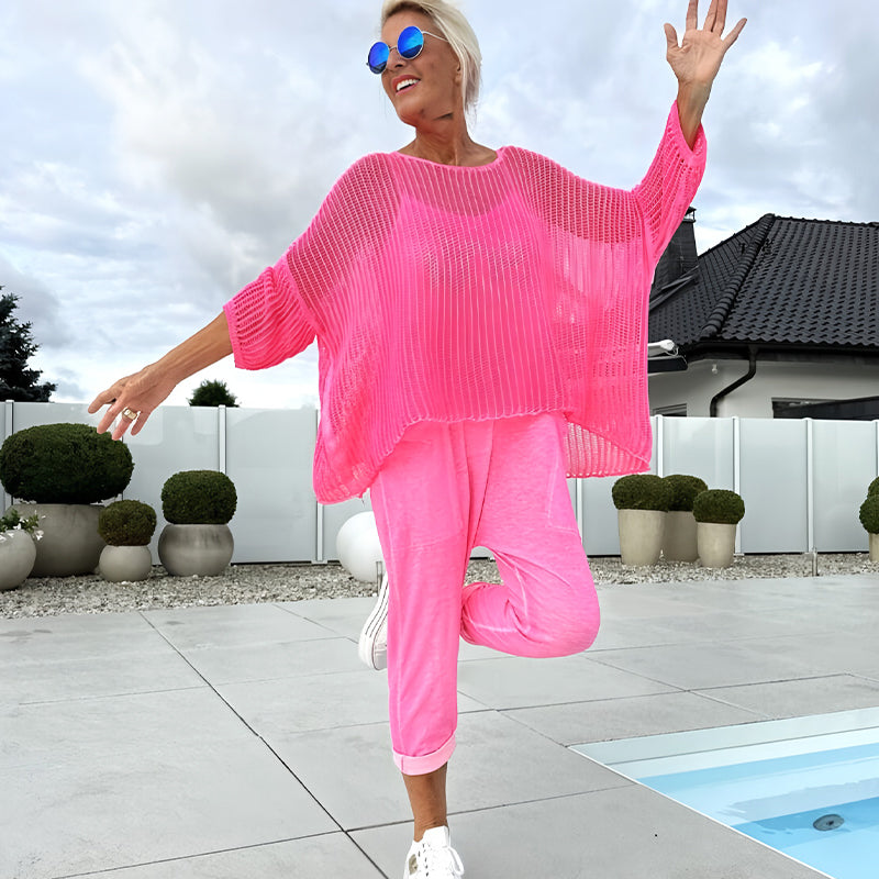 🌸Γυναικεία ολόσωμη φόρμα + φαρδύ τοπ με λαιμόκοψη-LT 