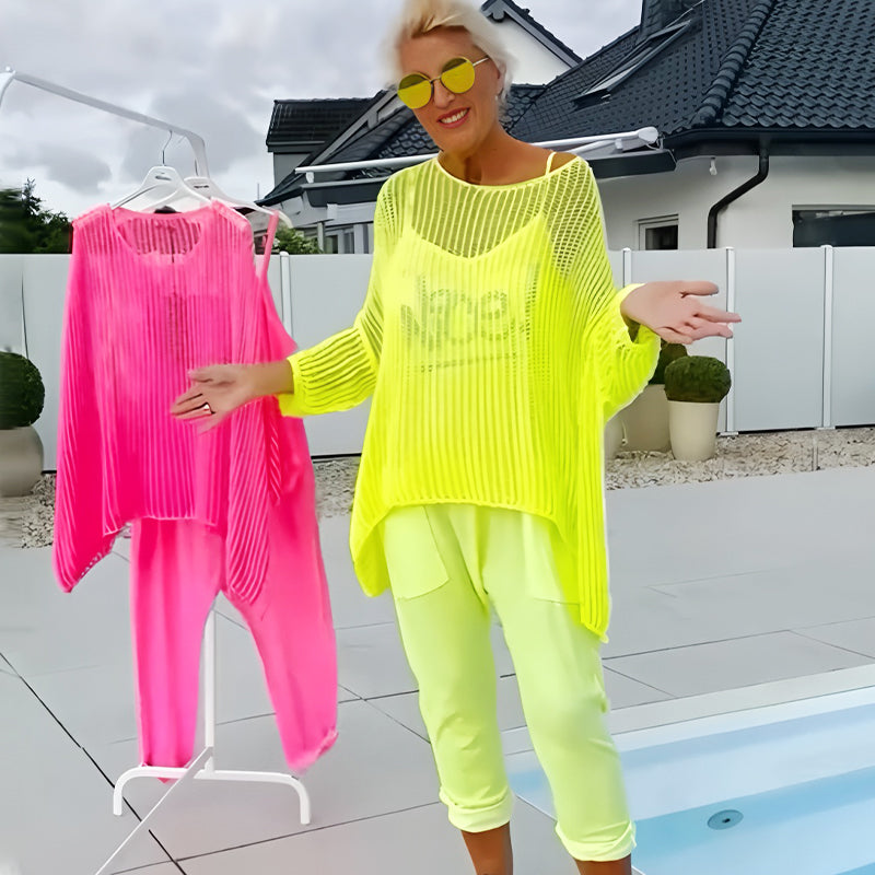 🌸Γυναικεία ολόσωμη φόρμα + φαρδύ τοπ με λαιμόκοψη-LT 