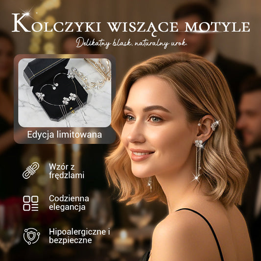 ✨KOLCZYKI Z CYRKONAMI W STYLU MOTYLKOWYM Z FRĘDZLAMI | IDEALNY PREZENT🎁
