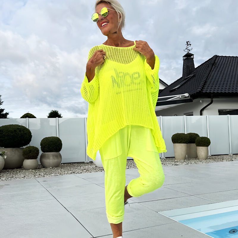 🌸Γυναικεία ολόσωμη φόρμα + φαρδύ τοπ με λαιμόκοψη-LT 