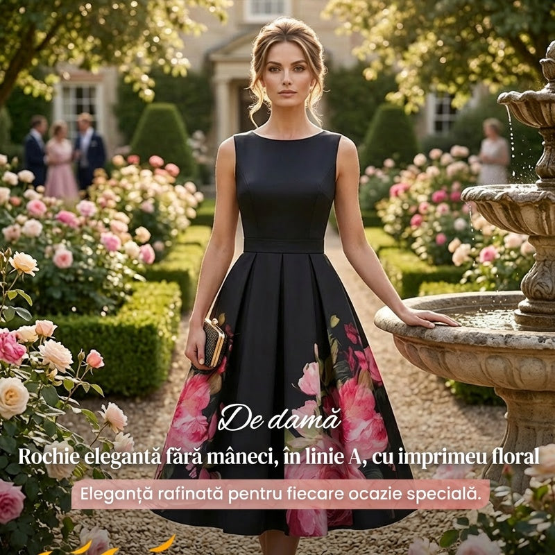 🌸Elegancka, bezrękawa, sukienka midi w kształcie litery A z kwiatowym nadrukiem👗❤️