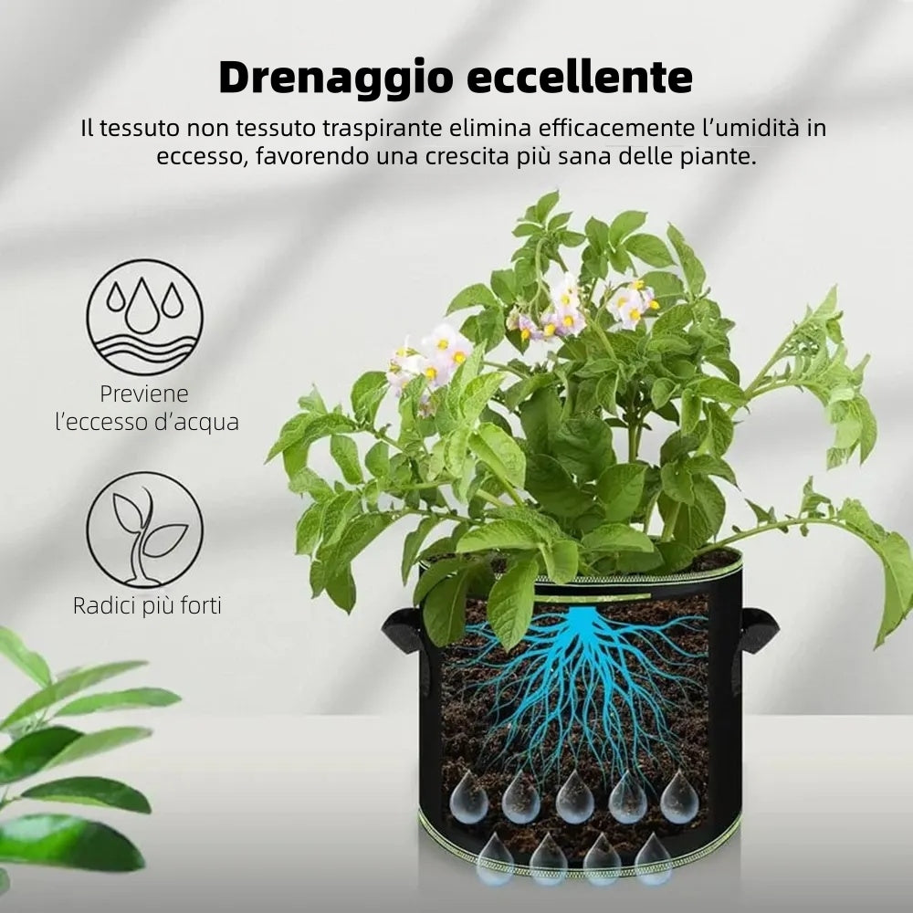 🌱 Opakowanie 5 worków uprawowych o pojemności 19 litrów (5 galonów) – wytrzymałe, oddychające doniczki z materiału z uchwytami do warzyw, kwiatów i owoców