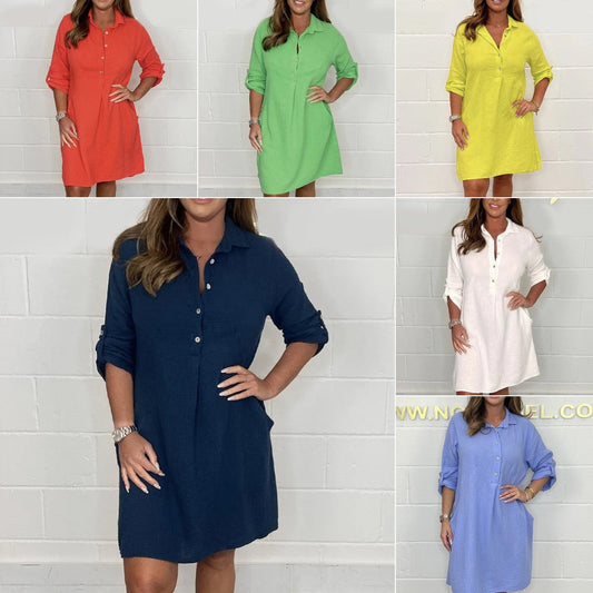 💝Γυναικείο καλοκαιρινό φόρεμα πουκάμισο plus size-GR