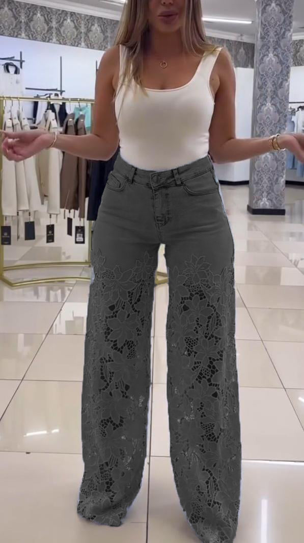 Dámske elegantné čipkované džínsy-SK