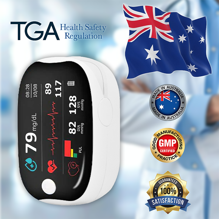 【🎁Šventinis pasiūlymas🎄】„GlucoSense“ piršto galiuko pulso oksimetras su spaustuku – angliška versija (keturių spalvų LED)-LT