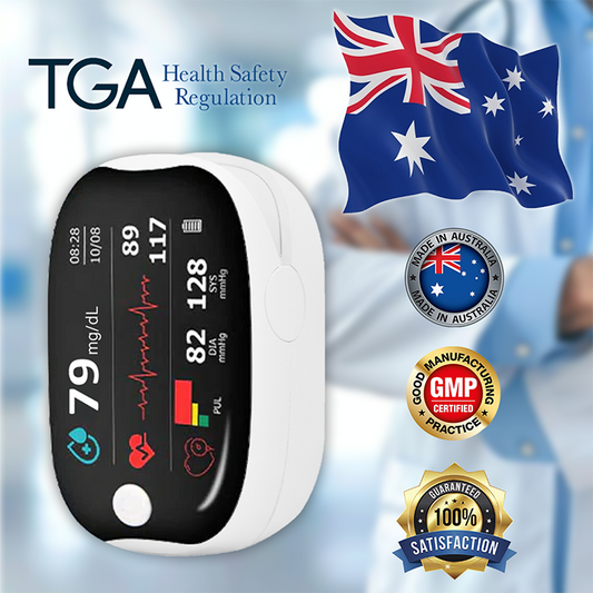 【🎁Šventinis pasiūlymas🎄】„GlucoSense“ piršto galiuko pulso oksimetras su spaustuku – angliška versija (keturių spalvų LED)-LT