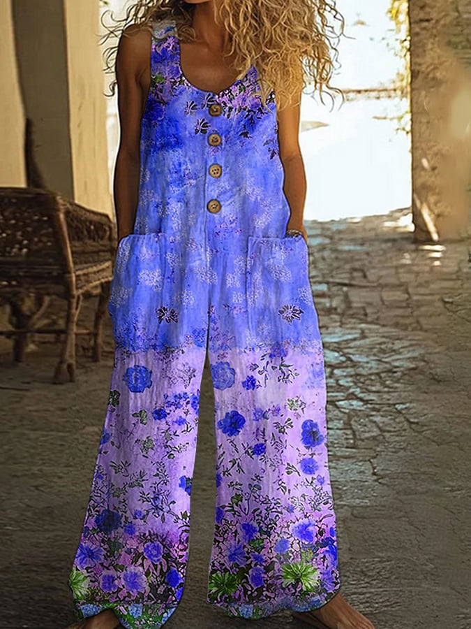 Γυναικεία Casual Ολόσωμη Φόρμα με Vintage Φλοράλ Patchwork-GR