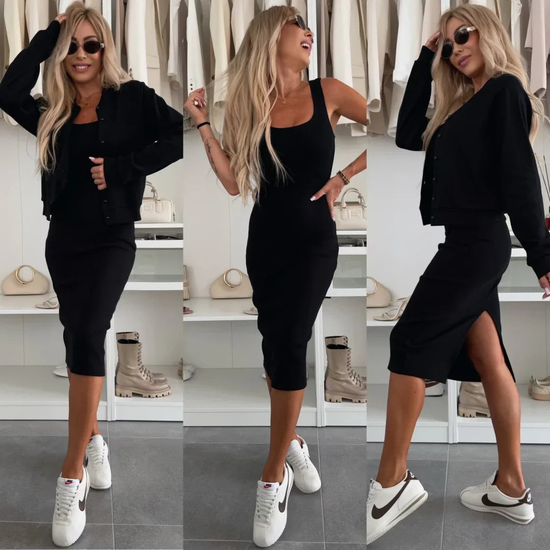 Moteriškas 2 viename laisvalaikio medvilninis kostiumas-LT