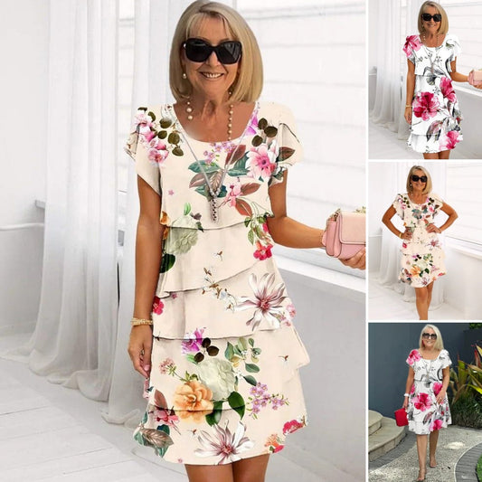 Elegancka sukienka kaskadowa w kwiaty