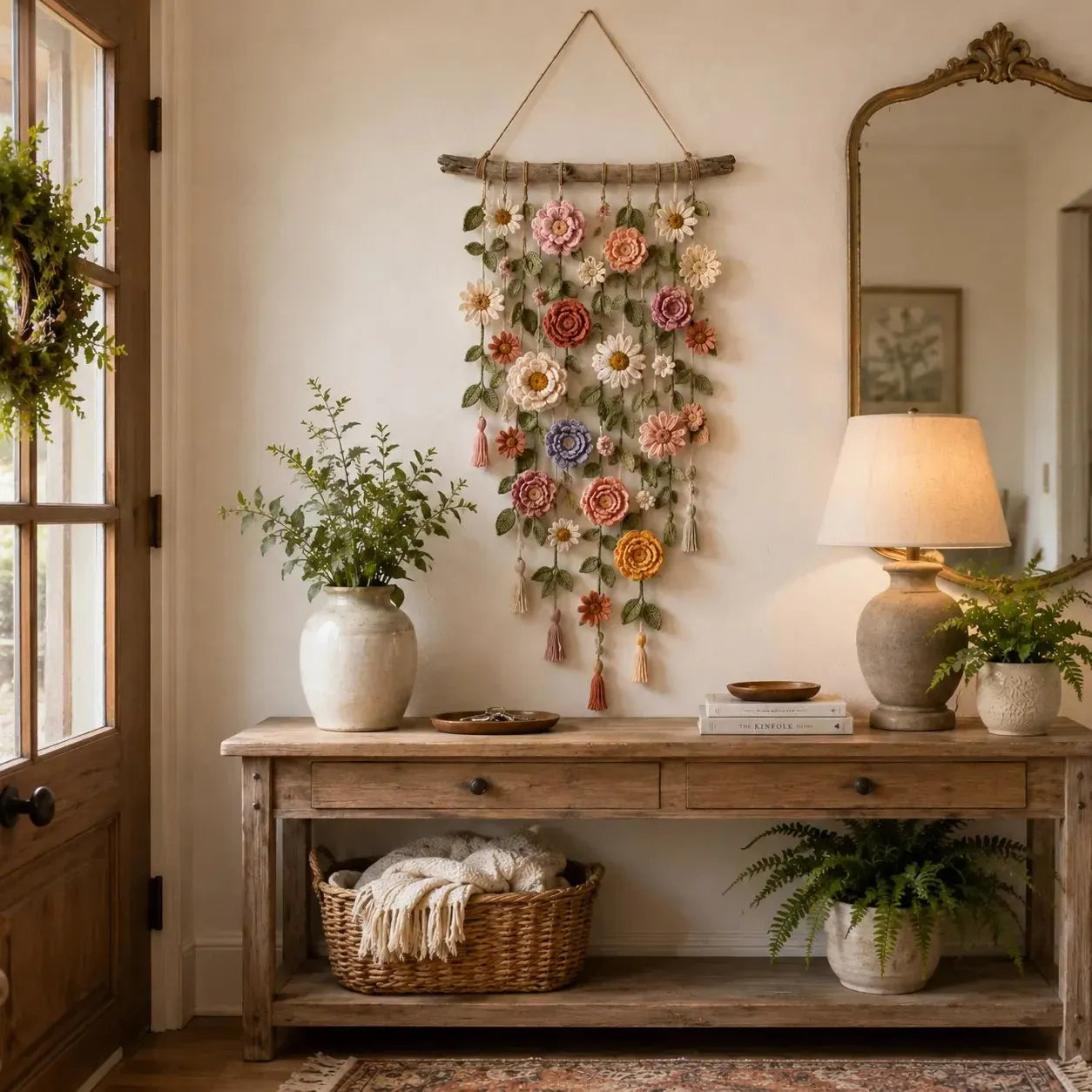🌸Boho szydełkowa dekoracja ścienna z kwiatami