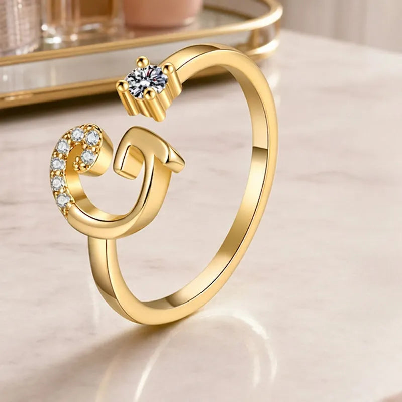 ⏳Ograniczona czasowo zniżka 50%⏰Regulowany pierścionek z inicjałem Sparkle dla kobiet💍