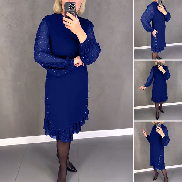 🔥👗[S~5XL]Nauja madinga, laisva suknelė su raukiniais, vienspalvė, ilgomis rankovėmis-LT