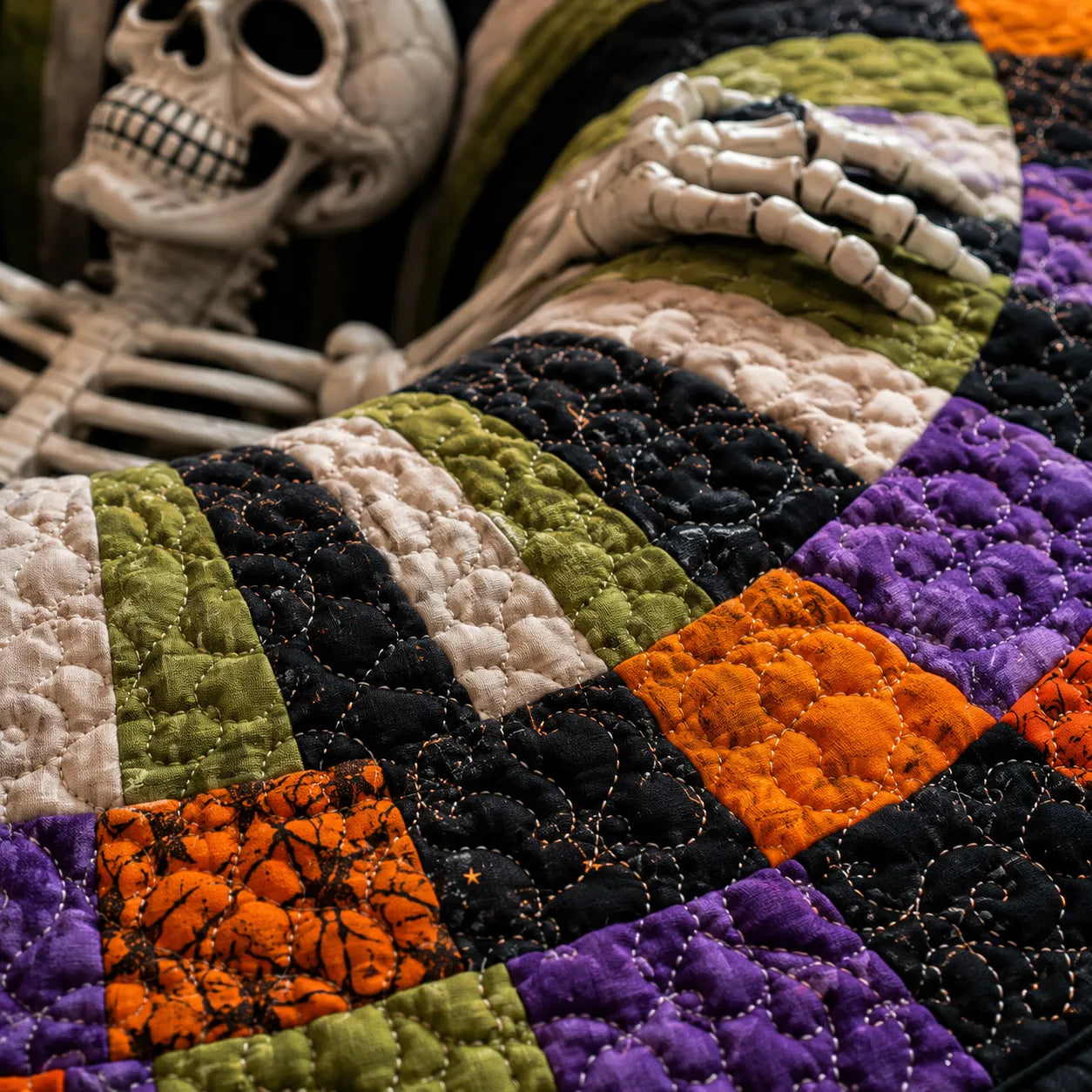 🔥Ostatnia wyprzedaż🎃Pikowany okrągły dywan na Halloween z trójwymiarowym szkieletem i spiralą