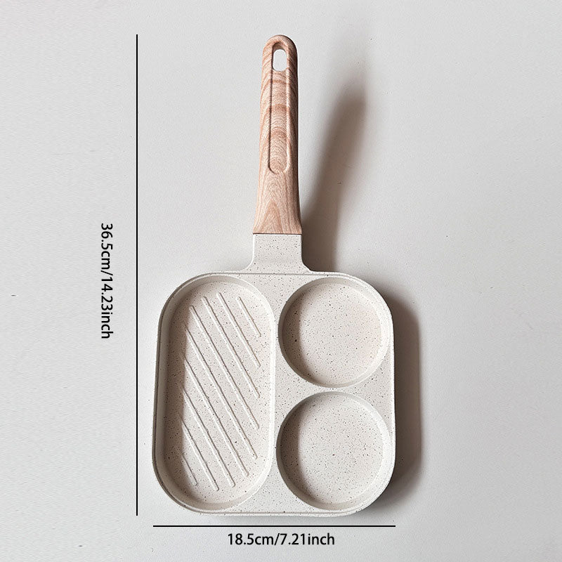 3 viename pusryčių keptuvė – nelimpanti, tolygiai paskirstanti šilumą, taupanti laiką-LT