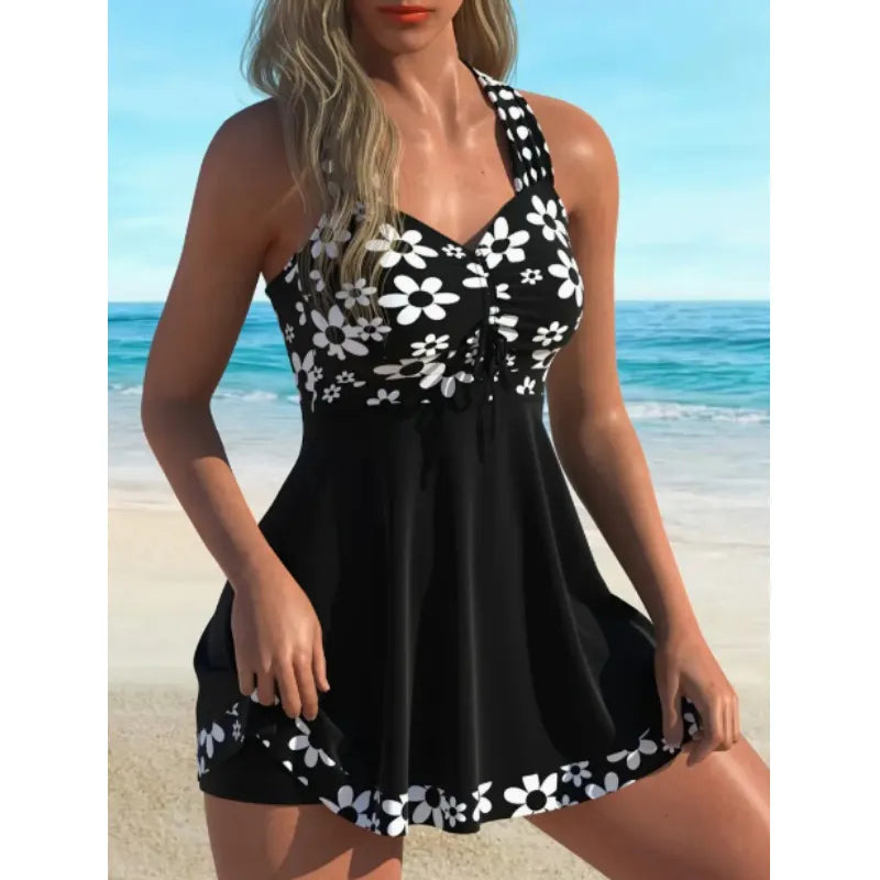 🌸 TERAZ 50% TANIEJ! ☀️ Damskie stroje kąpielowe typu tankini z kwiatowym nadrukiem i szortami – szybkoschnący materiał, wygodny krój i skromne krycie 🏖️