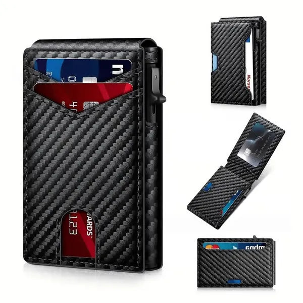 ⚡70K+ SOLD!-Wallet for Men - with Pop Up Aluminum Case Slim Leather Slots Credit Card Holder RFID Blocking Bifold Minimalist Wallet
